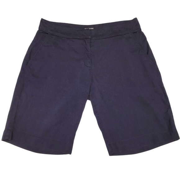 Eileen Fisher Bermuda Shorts Womens Size 12 Navy Linen Blend 10" Inseam Walking - Picture 1 of 9